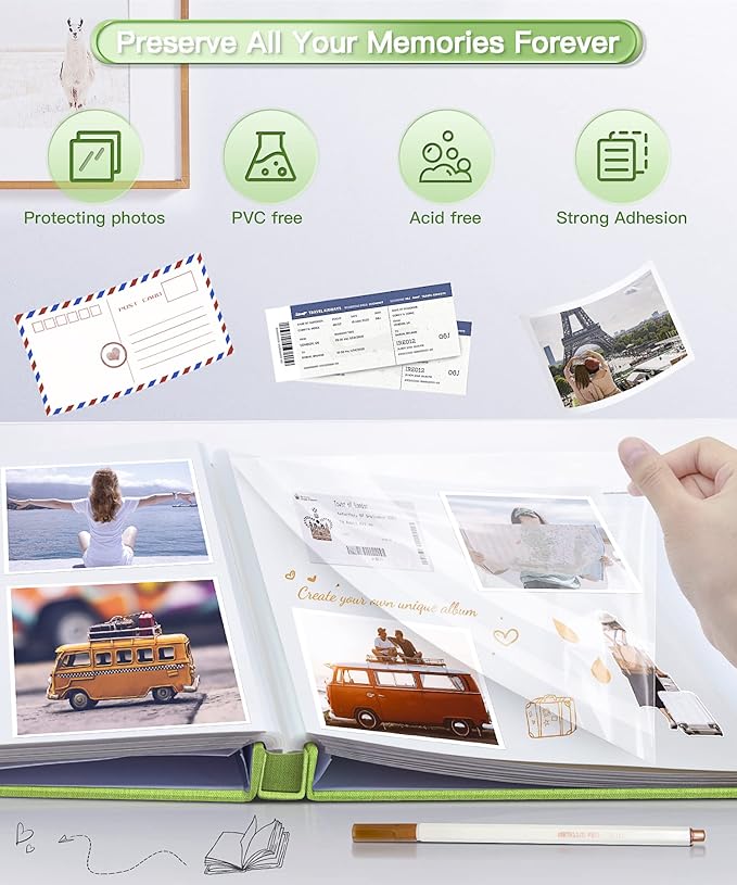 Popotop Photo Album Self Adhesive Scrapbook Album for 4x6 5x7 8x10 Pictures DIY Photo Book as Scrapbooking Supplies Kits, Birthday Gifts for Women Mom Wedding Baby Family Travel