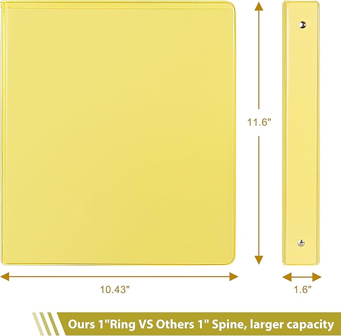 COMIX Standard 3 Ring Binder 1 inch with Clear View Cover, 1" Round Ring View Binder Holds 200 Sheets of US Letter Size Paper, 6 Pack (Lemon Yellow)