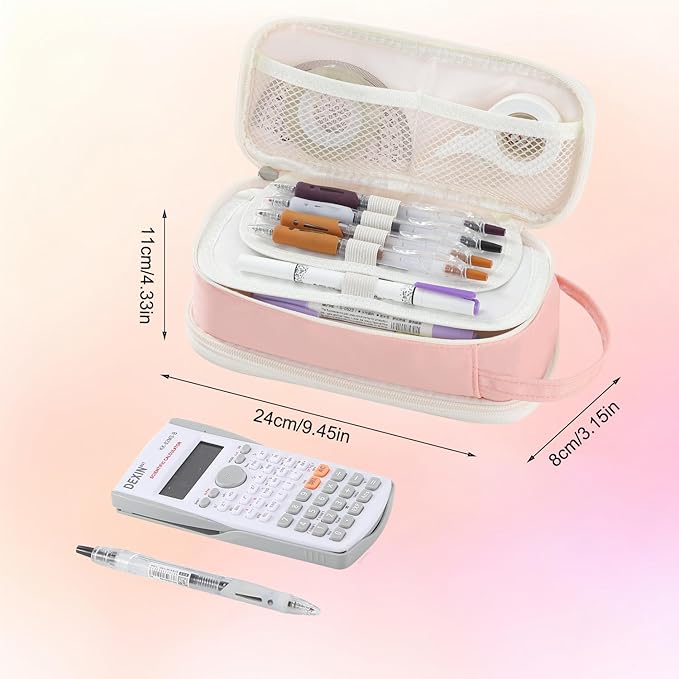 Pencil Case Large Zipper Pencil Pouch for Girls Kids Teens Adults Aesthetic Pencil Bag Stationery Organizer Pencil Case with Handle for School Pink