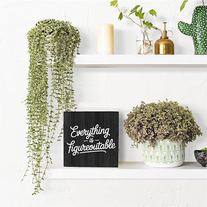 HEYBIG Everything is Figureoutable Wooden sign Inspirational Home Office Desk Decor And Uplifting Gift For Men And Women For Home Room Desk Shelf Cubicle Decor ations 5.1 x 5.1 inch