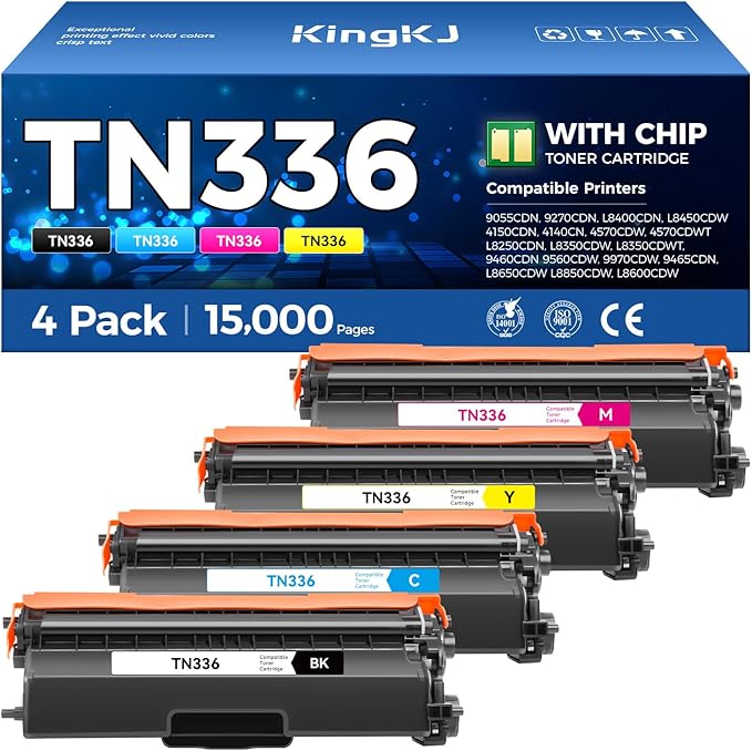 TN336 Toner Cartridge 4-Pack Replacement Compatible for Brother TN-336 TN331 TN315 MFC-L8850CDW HL-L8350CDW MFC-L8600CDW HL-4150CDN MFC-9970CDW DCP-L8400 L8450 HL-L8250 L8650 L8850 4570CDW Printer Set