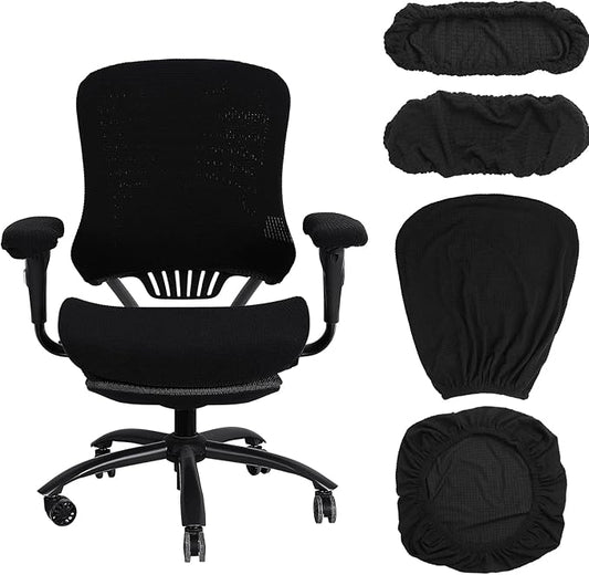 Tallew 4 Pcs Office Chair Covers Set Computer Universal Protective Stretchable Chair Seat Covers Desk Armrest Slipcovers Pads Office Cushion Backrest for Rotating(Black)