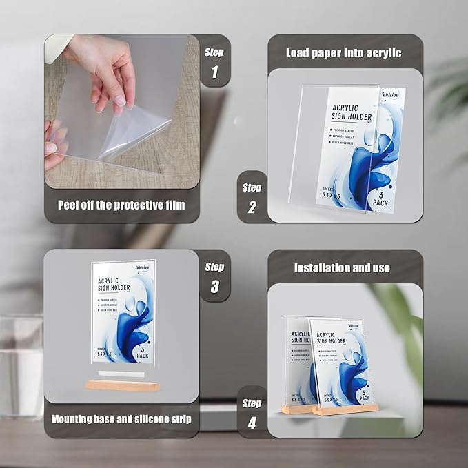 Acrylic Sign Holder 5.5 x 8.5inches, Combined L or T-Shaped dispaly, High Transparency Table Card Stand for Advertisement,Notice,Welcome,Honor,Number or other Flyers(3 packs)