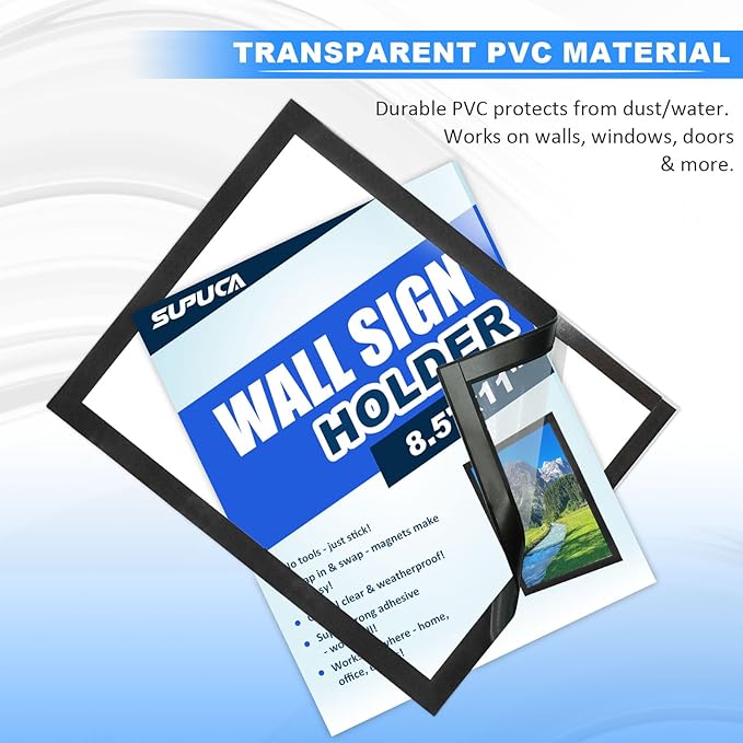 Magnetic Sign Holder & Picture Frame 8.5 x 11 - Self-Adhesive Magnetic Frames with Strong Magnet Border, Clear PVC Document/Poster/Paper Wall Mount Holder for Home Office Store, 24 Pack