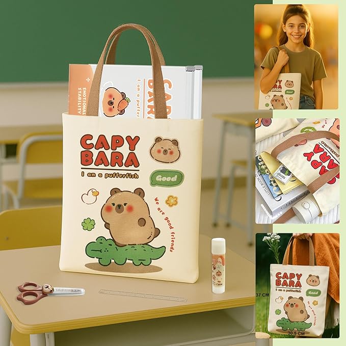 School Supplies Cute Stationery Set Back to School Capybara Pencil Case,Canvas Bag,6 Gel Pens,4 File Pockets,3 Glue Sticks,6 Mechanical Pencils, Perfect Easter Christmas Birthday Gifts for Children