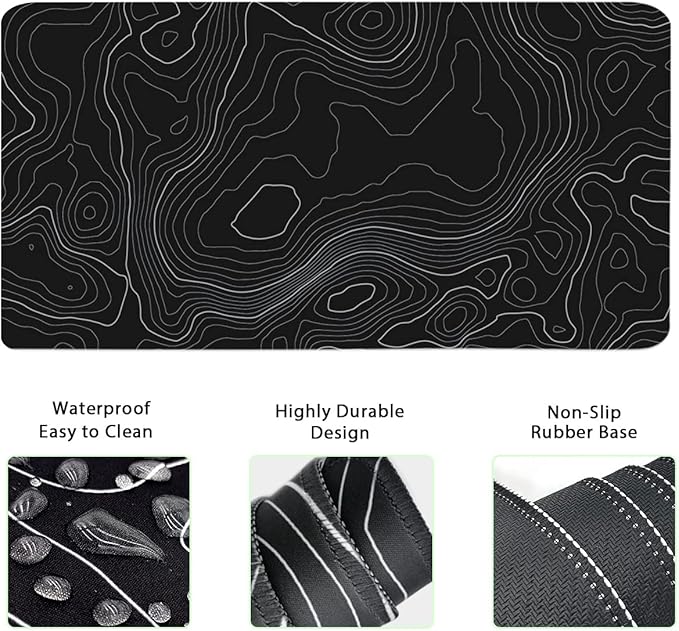 4-in-1 Gaming Mouse Pad Wrist Support Set，Desk Pad + Mouse Pad with Wrist Rest + Keyboard Wrist Rest + Coaster, Ergonomic Design for Home Office Study Game - Topographic Contour