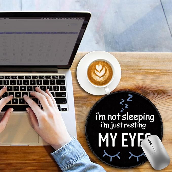 Funny Eyes Mouse Pad, Black Small Round Mousepads for Desk, Mini Travel Mouse Mat for Wireless Computer Laptop, Office Desk Accessories, 8.6 x 8.6 inch