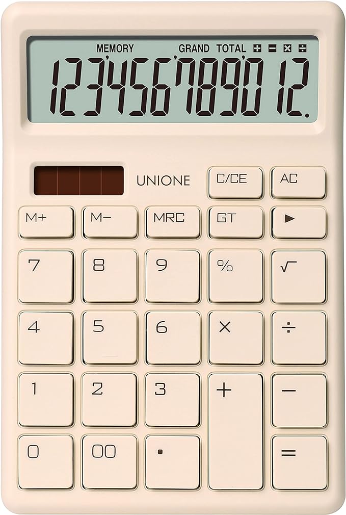 UNIONE Desktop Navy Calculator with a Bright LCD, Dual Power Handheld Desktop. Color. Business, Office, High School, 4×6 inch