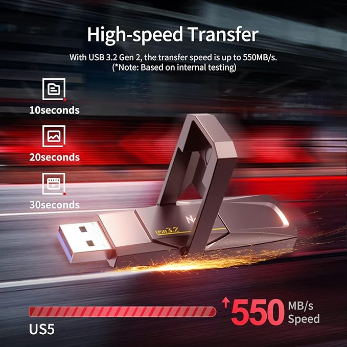 Netac 512GB Portable External USB Solid State Drive Type-c and USB 3.2 Dual Interface, up to 400MB/s for Data Storage, Expansion of Storage for Photos/Videos/Music/Files, US5