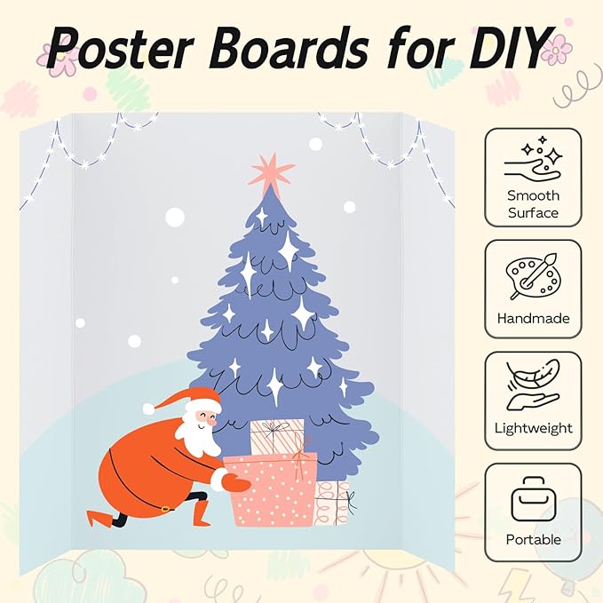 12 Pack Trifold Poster Board, 16x24 Inches White Presentation Board, Portable Display Board for Science Fair, School DIY Project and Business Exhibitions