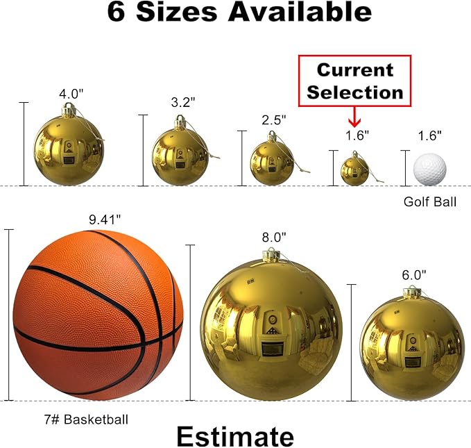 Gold 1.6" Small Christmas Balls Christmas Tree Decoration Ornaments Shatterproof Hanging Balls for Birthday Halloween Holiday Wedding Decorations Set of 12pcs