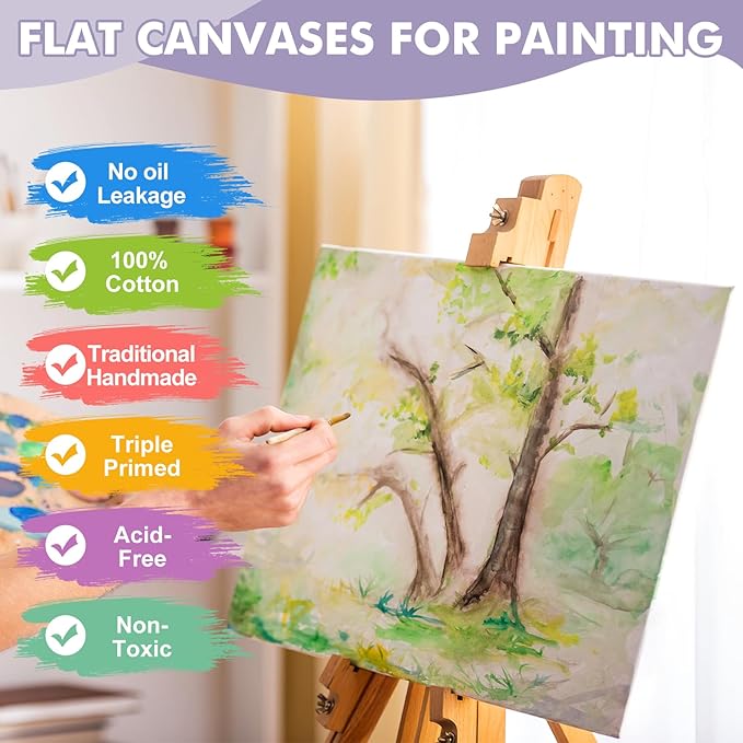 ESRICH Canvases for Painting 16x20 Inch, 3 Pack Canvas Boards for Painting Cotton Primed Acid Free Large Blank Canvas Panels for Oil Paint, Watercolor, Acrylic Paint, Gouache and Tempera.