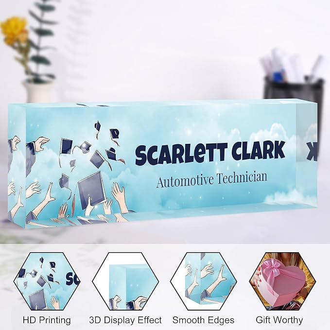 Custom Name Plate for Desk, Personalized Acrylic Office Name Sign with Name & Title, Elegant Desk Decor for Women Men, Employee Appreciation Gift (Class)