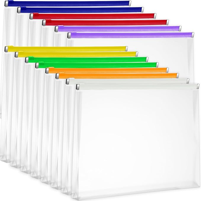 Yexiya 14 Pcs Back to School Clear Plastic Zip Envelope A4 Zipper Document Folder 13 x 9.7In File Folder Expanding Envelope Pouch for Paper Pencil Storage Office Supplies (Bright Colors)