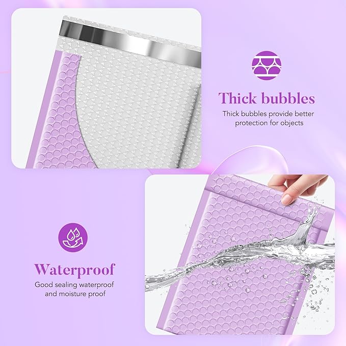 Fuxury Bubble Mailers 6x10" 100 Pack Small Bubble Shipping Envelopes Usable Size 6x9" #0 Cute Bubble Padded Mailer Thick Padded Envelopes for Mailing Jewelry,Makeup Lavender