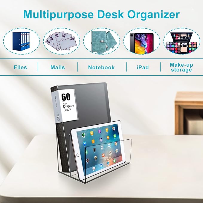 Boloyo Acrylic File Holder,2PC 2 Sections Clear File Organizer Mail Letter Sorter Desktop Folder Holder for Home Office School Envelope Bill Filling Paper Document