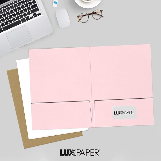 LUXPaper 9" x 12" Presentation Folders | Two Pocket | Candy Pink | 100lb. Cover | 10 Qty