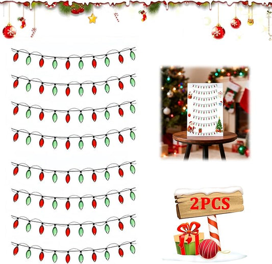 2 Sheets Christmas Lights Stickers for Crafts, 3D Christmas Light Embellishment Stickers, Gem Border Dimensional Sticker, Glitter Glue Stickers for Festive Crafts, Scrapbooking and Decoration