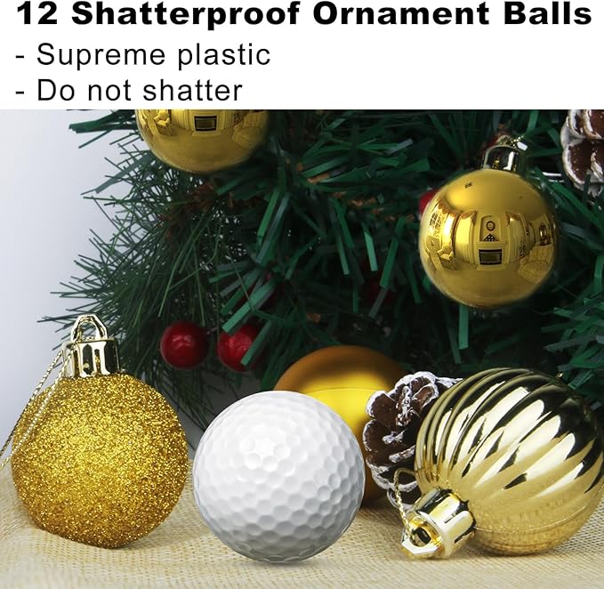Gold 1.6" Small Christmas Balls Christmas Tree Decoration Ornaments Shatterproof Hanging Balls for Birthday Halloween Holiday Wedding Decorations Set of 12pcs