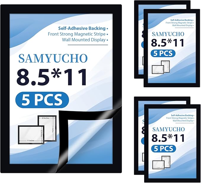 Magnetic Sign Holder 8.5 x 11, 5 PCS Self Adhesive Picture Frame, Wall Window Office Door Fridge Plastic Sheet Protector Sleeve Display for Document Paper Poster Flyer Photo Notice