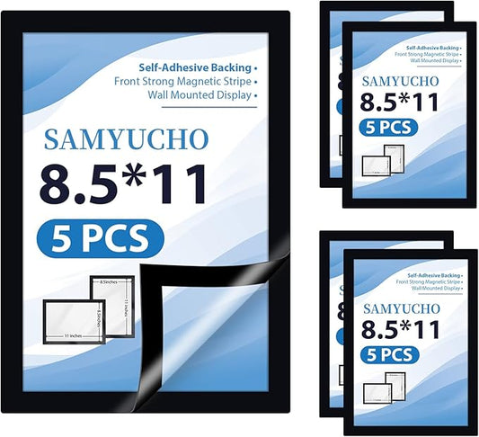 Magnetic Sign Holder 8.5 x 11, 5 PCS Self Adhesive Picture Frame, Wall Window Office Door Fridge Plastic Sheet Protector Sleeve Display for Document Paper Poster Flyer Photo Notice