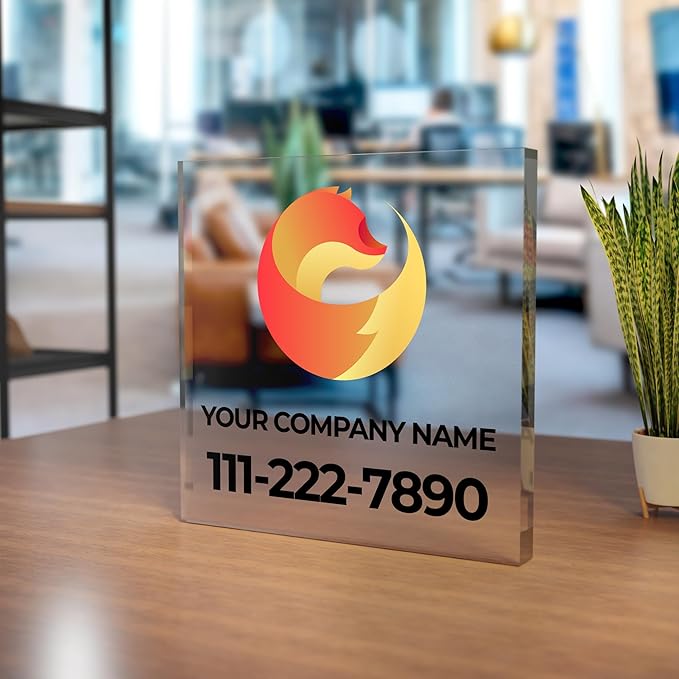 EGD Personalized Acrylic Business Logo Sign for Desk & Counter | Custom Vector Company Sign