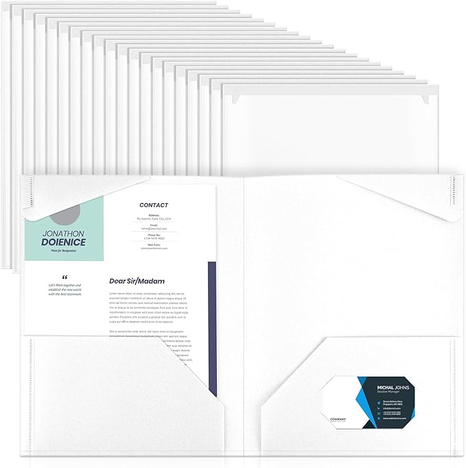 Henoyso 60 Pcs Plastic Folders with Clear Front Pockets Heavy Duty File Folders with 2 Pockets and Card Slot for Student Communication School Office Presentation Report (White)