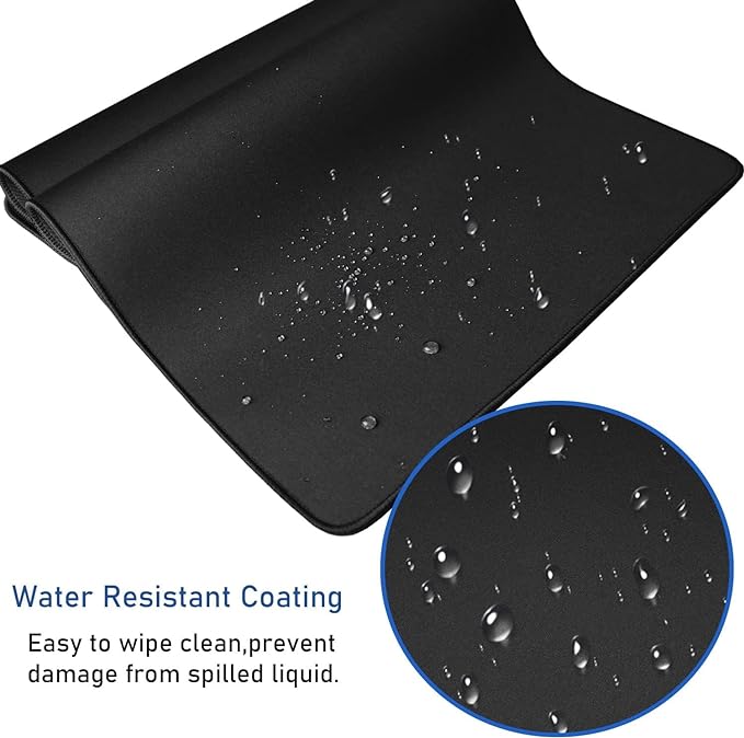 Gaming Mouse Pad, Large Desk Mouse Pad with Stitched Edges,(35.4X15.7In) Durable Non-Slip Natural Rubber Base, Waterproof Computer Keyboard Pad Mat for Esports Pros/Gamer/Desktop/Office/Home, Black