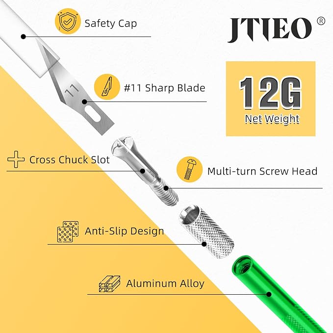 JTIEO Exacto Knife,Hobby Knife,74 Pack with 4 Upgrade Sharp Hobby Knives and 70 Spare Exacto Knife Blades for Art, Scrapbooking (Green)