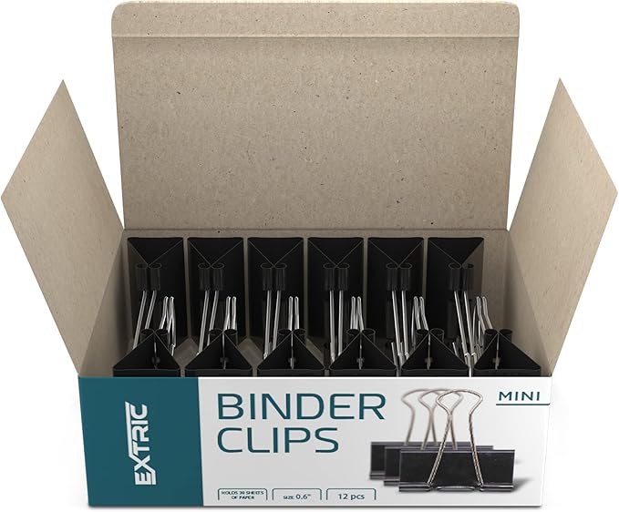 Binder Clips - 24 Mini Binder Clips, 0.6 Inch Black Paper Clamps, File Clip for Home, Office and School Supplies