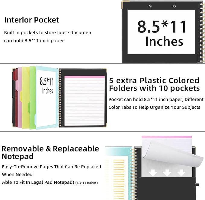 Lateefah Clipboard with Storage, File Folders with Pockets, Nursing Clipboard with Label Stickers and Notepad, Spiral Clip Board with Pen Loop for School, Office Supplies