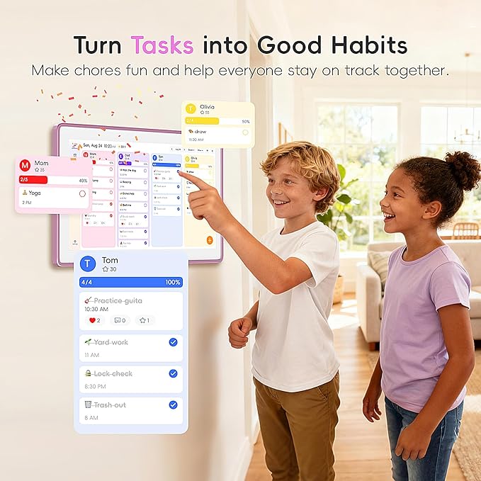 Westsee 15.6" Digital Wall Calendar Frame – Interactive Touchscreen Eletronic Calendars, Smart Family Planner for Schedule, Photo Display, Meals, Chore Chart & Tasks, Wall & Desk Mountable (Pink)