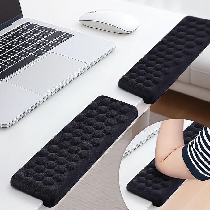 L-Shaped Desk Elbow Pads (2-Pack) - Adjustable Spacing Memory Foam Desk Edge Cushion for Forearm & Wrist Support, Ergonomic Desk Arm Rest for Office, Gaming & Home