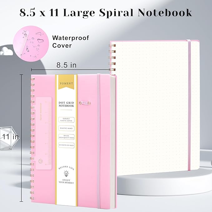 Yoment Bullet Dotted Journal Spiral Notebook 8.5 x 11 A4 Large Dot Grid Notebooks, 100 GSM Thick Dot Paper, Journaling Notebooks for Work School Sketching, A4 Pink