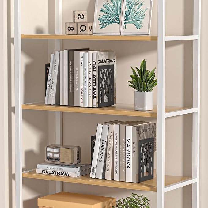 VFINE 2-Piece Modern Metal Bookends for Shelves, Black Tree Book Ends for Books, Decorative Book Organizer for Desk, Non-Skid Shelve Bookends for Home Office