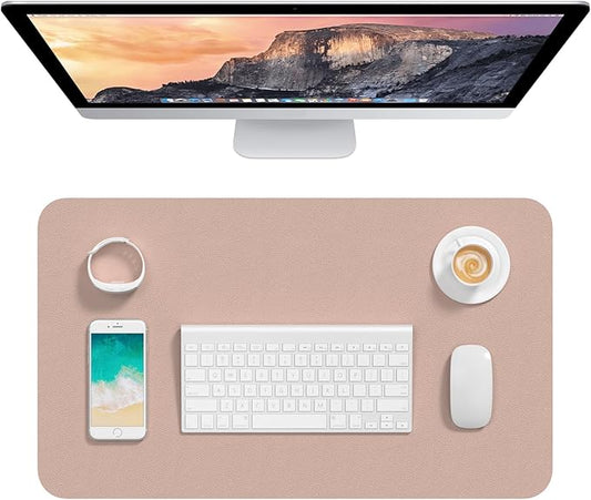 Hsurbtra Desk Pad, 23.6" x 13.8" PU Leather Desk Mat, M Extended Mouse Pad, Waterproof Desktop Blotter Protector, Non-Slip Ultra Thin Small Laptop Keyboard Writing Mat for Office Home, Beige Apricot