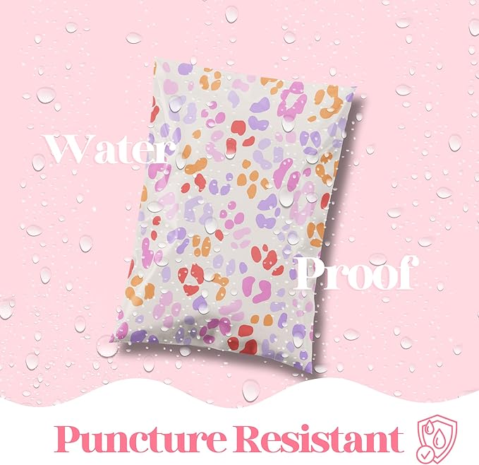 10x13 Designer Poly Mailer 100 Pack Heavy Duty Waterproof Self Seal Shipping Bags for Small Business Large Mailing Envelopes Bulk Tear Resistant Cute Packaging Preppy Leopard