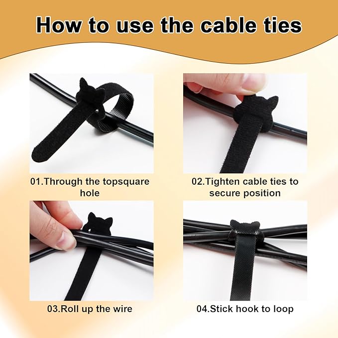 Reusable Cable Ties 6 In 100 Pack Heavy Duty Black Cord Organization Straps Adjustable & Releasable Hook and Loop for Indoor/Outdoor Wire Management