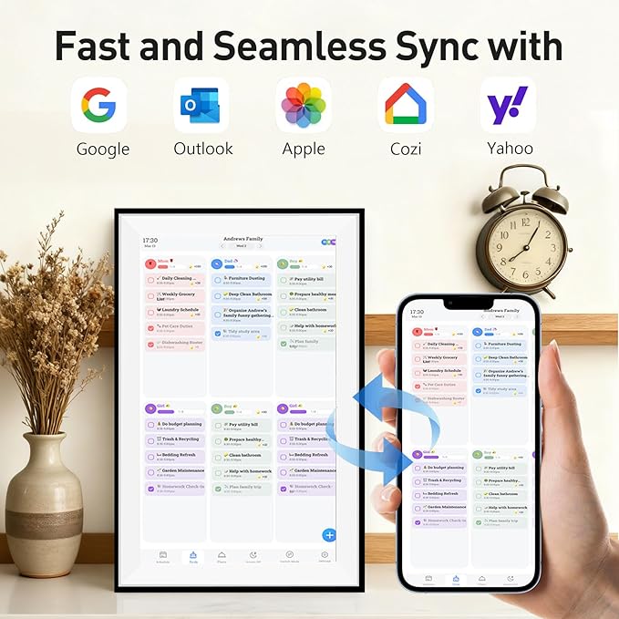 15.6" Smart Digital Calendar Frame– Touchscreen Family Calendar with Electronic Chore Chart & Digital To-Do List, Electronic Planner for Home with WiFi Sync, Desktop &Wall Smart Calendars | Black
