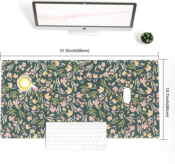 Colorful Star Large Mouse Pad, PU Leather Waterproof Desk Mat, Computer Gaming Mouse Pad, XXL Extended Mousepad Non Slip Desk Pad for School Office Home 31.5" x 15.7" - Ditsy Floral Print