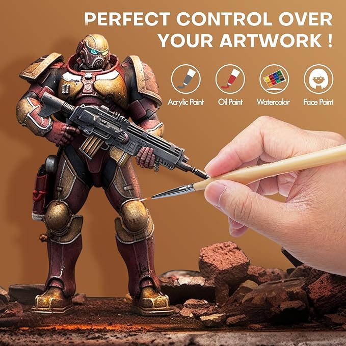 Golden Maple Miniature Paint Brushes 10pcs Detail Paint Brushes Flat Angle Filbert Fine Detail Brush Set for Acrylic, Watercolor, Miniature Models