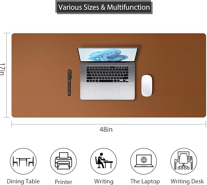 Roslim Leather Desk Pad Protector, Mouse Pad, Non-Slip Computer Mat for Desk, PU Leather Office Desk Mat for Home & Office, Waterproof Laptop Desk Blotter for Keyboard and Mouse, Brown (17''X48'')