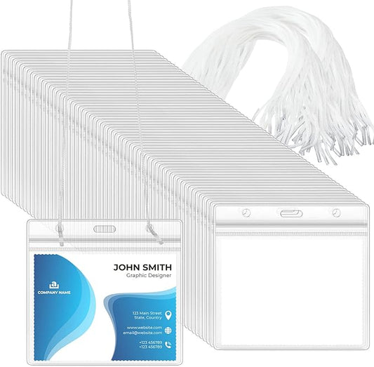 Eaasty 400 Pack Neck Hang Badge Holder with Labels, Clear Hanging Lanyard Style Name Badges Waterproof Name Tag Holders with Lanyard for Meeting Seminar Show Event and Conference