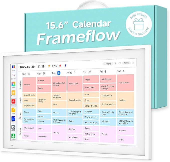 15.6-inch Digital Calendar Chore Chart, Electronic Wall Planner Smart Calendar Touchscreen for Family Schedules, Meal Planner, Task Rewards, Wall Mount Included, Organizing Your 2026 (White)
