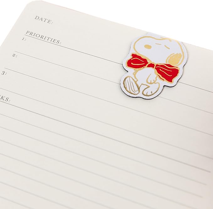 Peanuts Daily Planner by Graphique Luxe Collection, Fabric-Wrapped Hardcover Spiral Notebook, Priority List Journal with Magnetic Bookmarks & Gold Foil Embossing,192 Pages, 6” x 8”