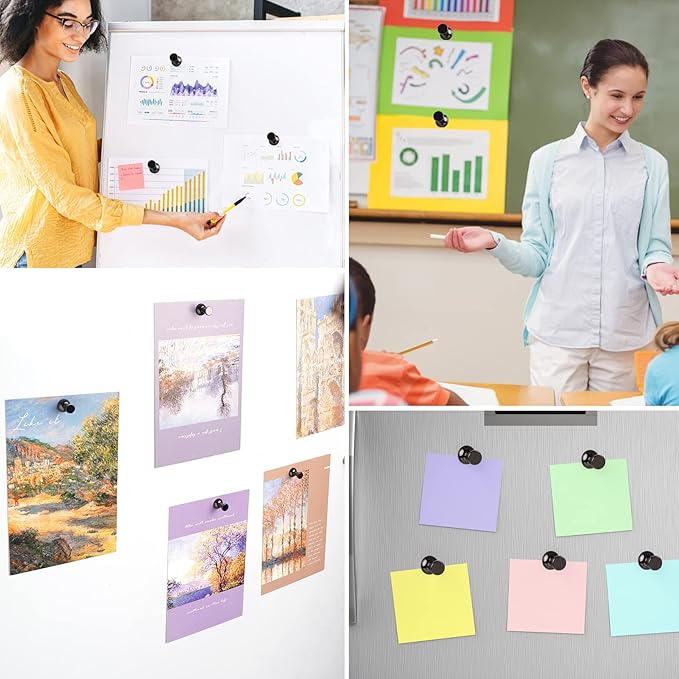 VNDUEEY 12Pcs Black Fridge Magnets Refrigerator Magnet, Metal Magnets for Whiteboard, Small Strong Magnets for Locker, Map, Office, School, Kitchen