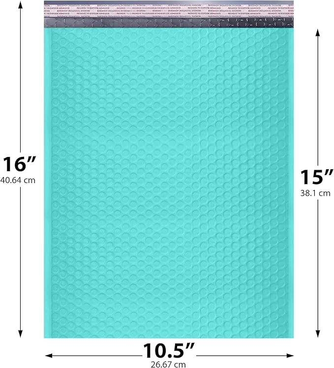 Teal 10.5x16 Inch Large Poly Bubble Mailers #5 | Padded Envelopes with Self Seal | Air Lined Cushioned Bubble Mailer | Usable Size 10.5x15 | 200 Pack Bulk | Lightweight shipping Bags