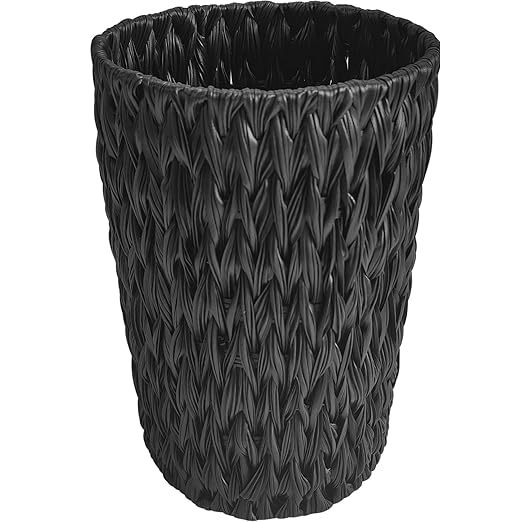 Endymion Black Wicker Trash Can,Small Hand Woven Bathroom Trash Can,Waterproof Woven Trash Basket for Bedroom, Offices or Kitchen,2 Gallon Round