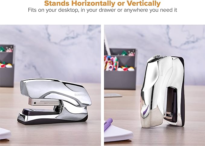 Bostitch Office Heavy Duty Stapler, 40 Sheet Capacity, No Jam, Half Strip, Fits into the Palm of Your Hand, For Classroom, Office or Desk, Chrome