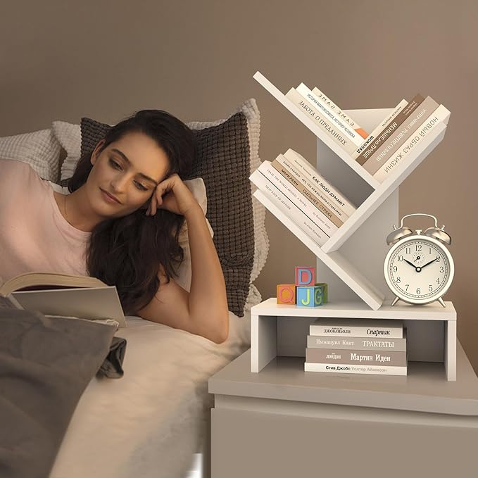 Godferyxin Tree Bookshelf with Drawer,Small Bookcase,Mini Book Shelf for Displaying Organizer CDs, Magazines and More at School,Office,Desk Book Shelf with for Decor,Bedrooms,Living Rooms